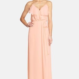Nouvelle amsale “drew” ruffle front chiffon gown